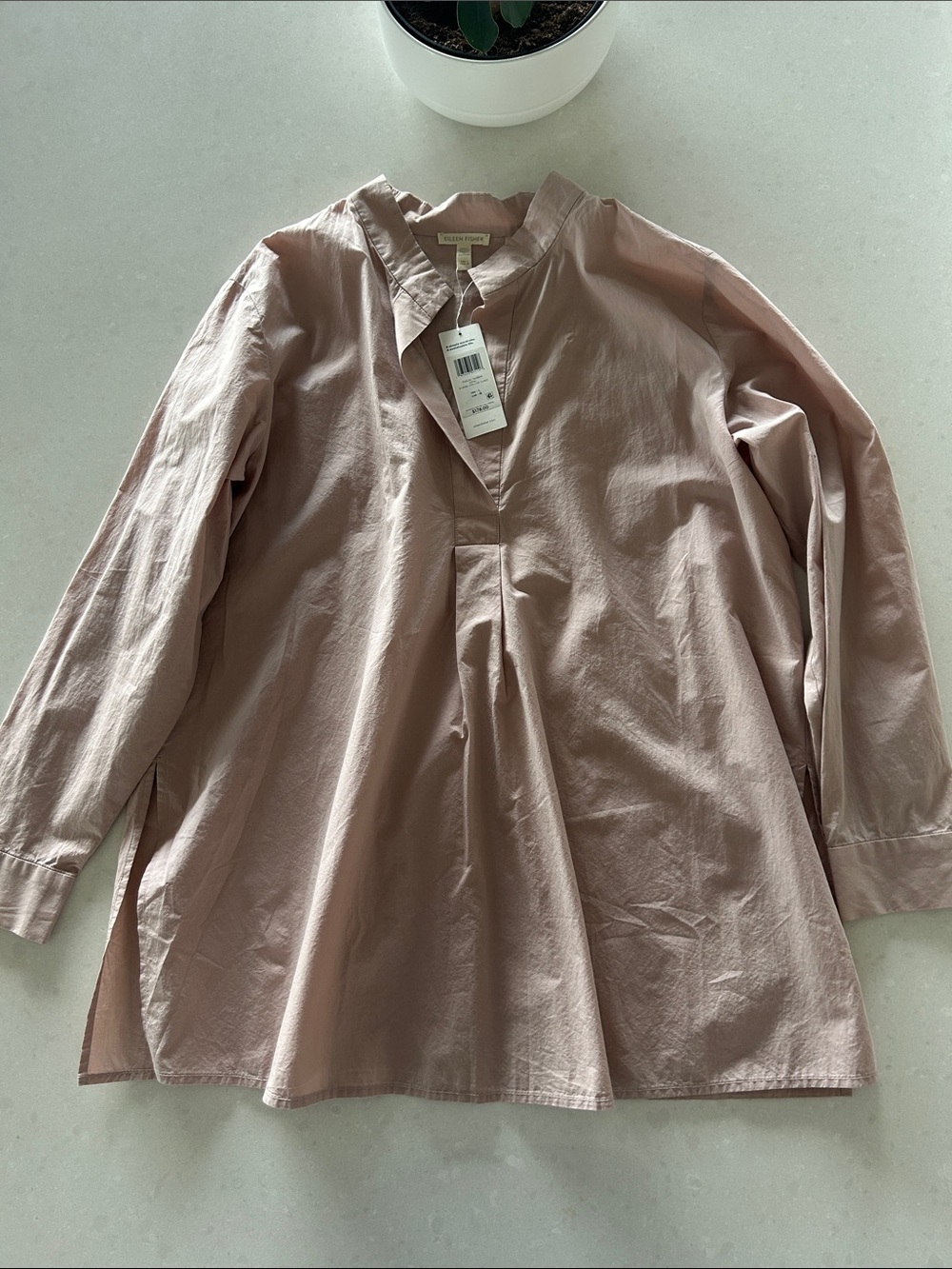 Eileen Fisher Blush-Pink Split-Neck Long-Sleeve Tunic